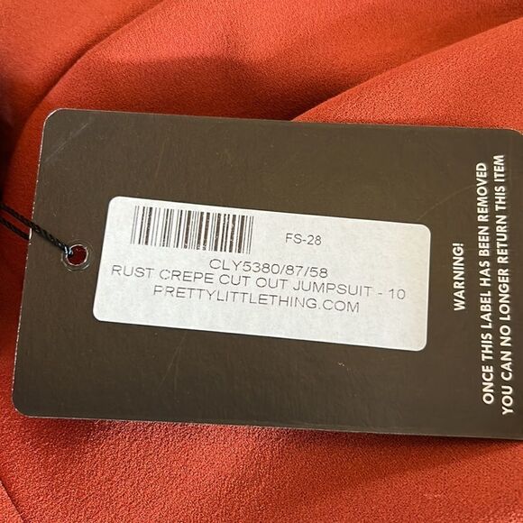 Pretty little thing rust crepe square neck cut out jumpsuit Size 6 New - Picture 10 of 12